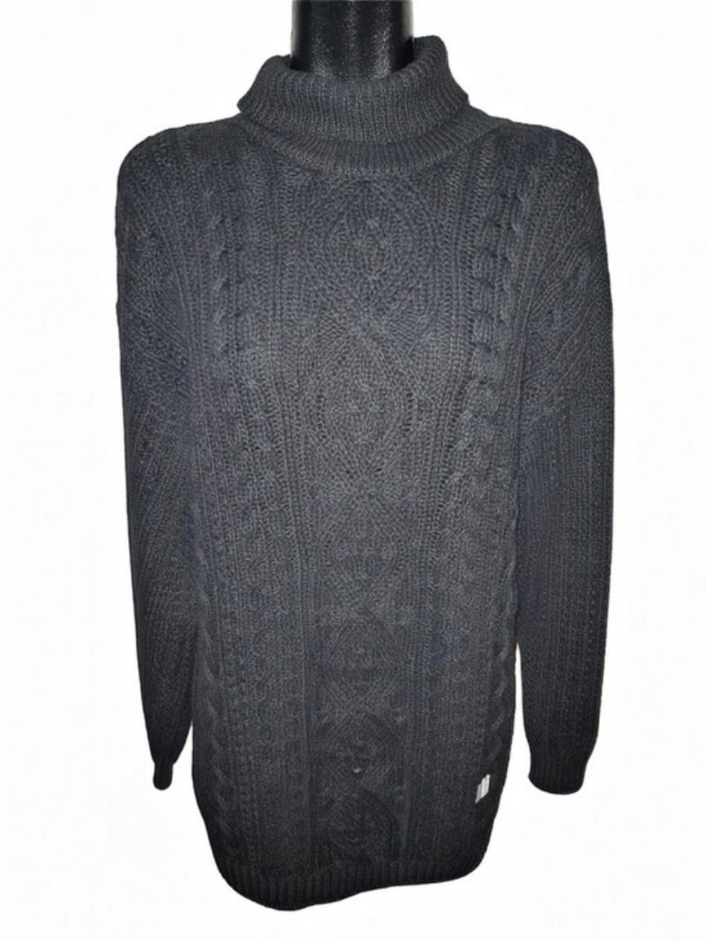 Point Zero Vintage 90's Black Cable Knit Fisherman Turtleneck Sweater Size L